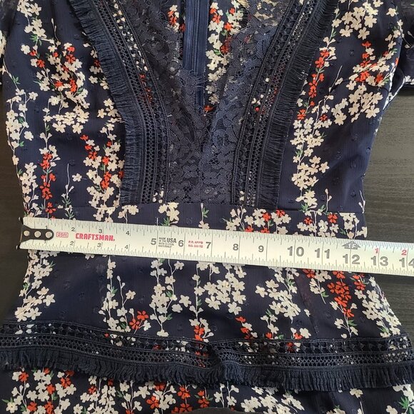 Dark Pink London Lace Floral Dress Fringe Deep V Neck Whimseygoth NEW Size 4 - Picture 9 of 10